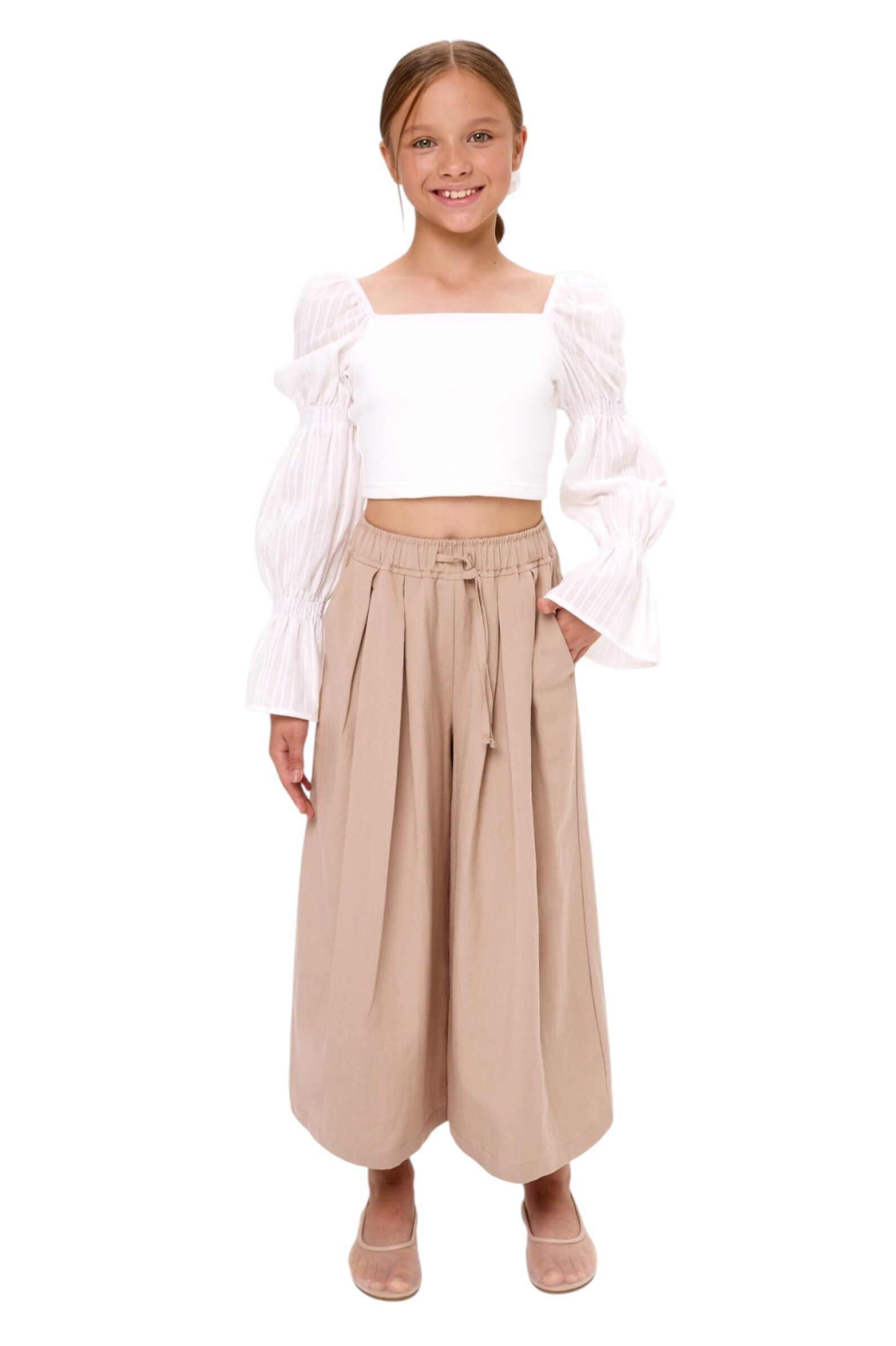 Брюки дев. АРТ.261131,беж,вис-лен