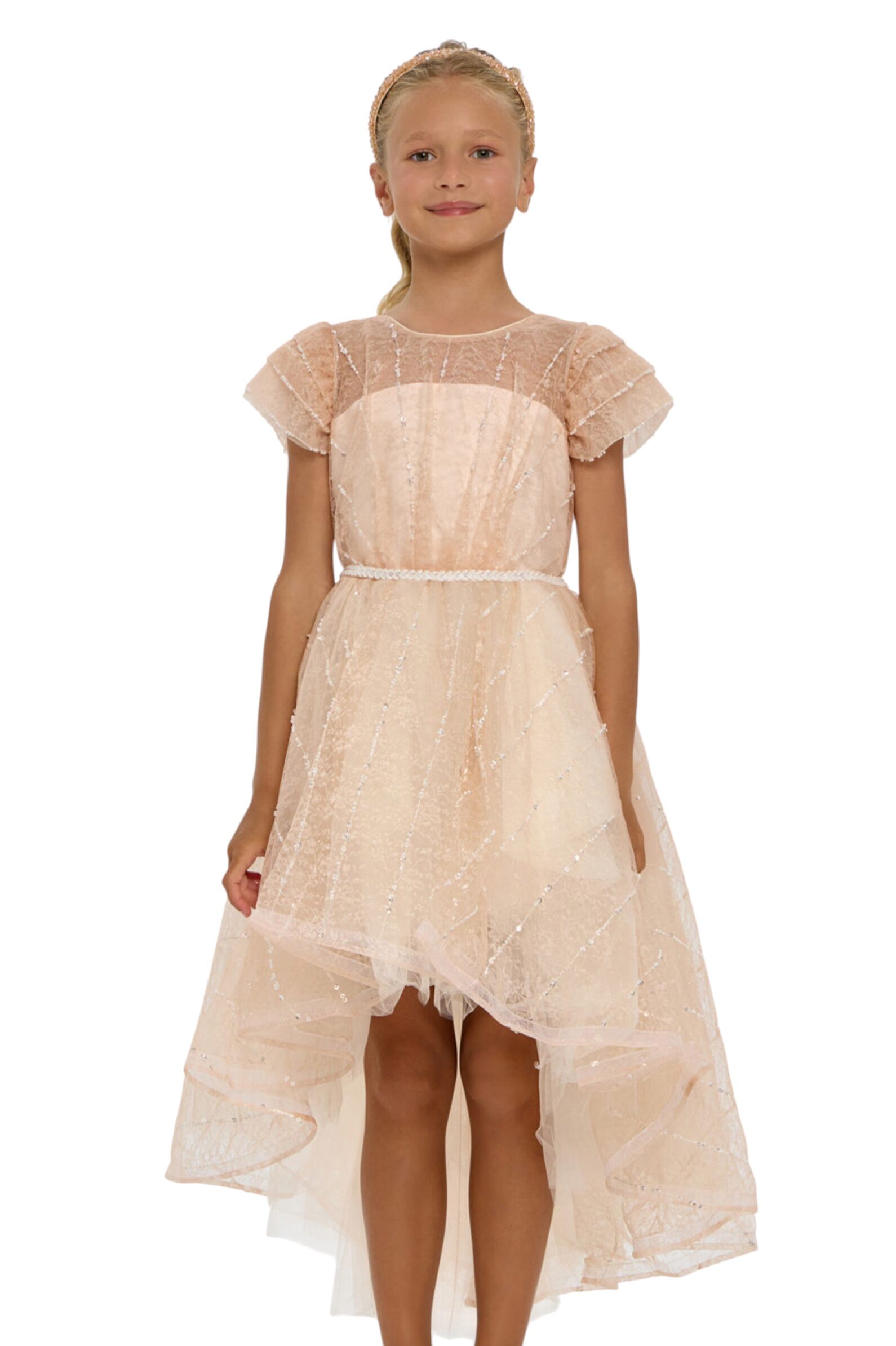 Платье дев. АРТ.1839.43,беж,пэ-пу/хл