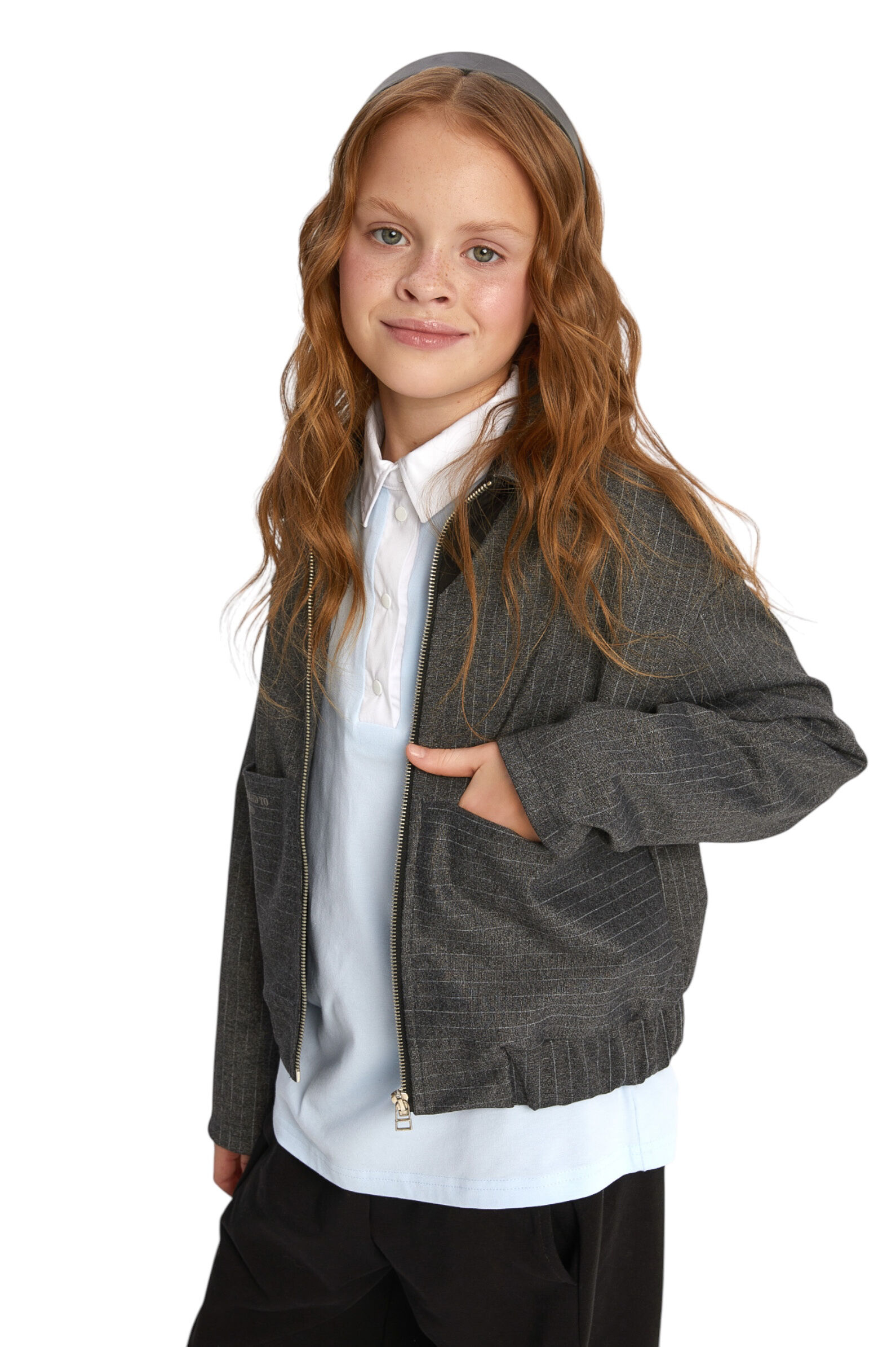 Жакет дев. АРТ.252114,сер,пэ-виск-эл
